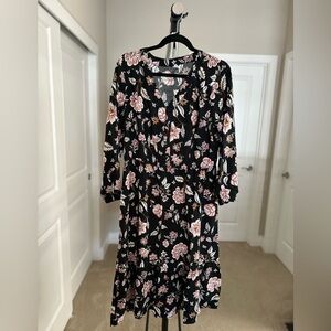 Women’s Old Navy Floral V-Neck Long Sleeve Midi Dress Size XL